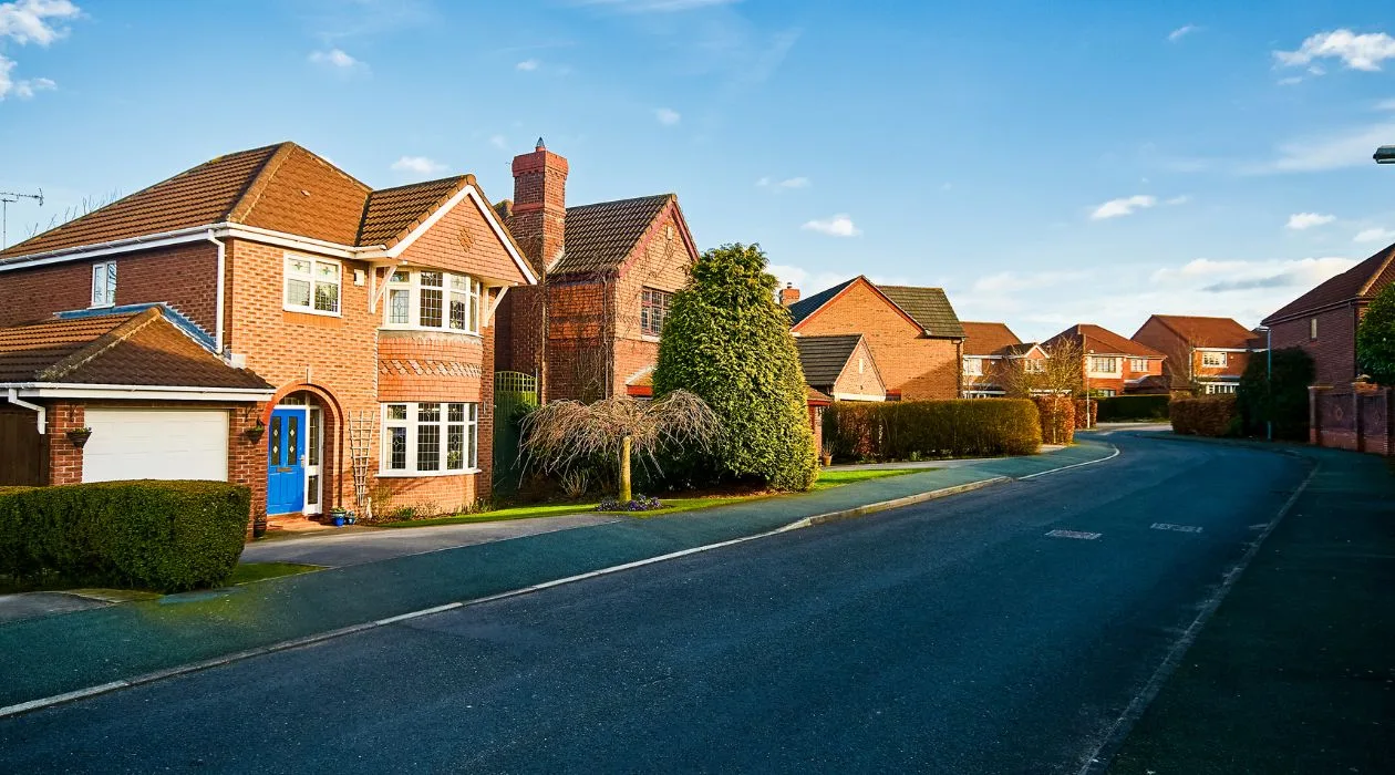 A street of typical UK family homes